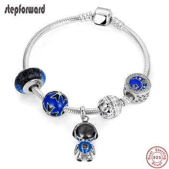 

STEP FORWARD 100% 925 Sterling Silver Robot UFO Starry Night Love Forever Charm Bracelets & Bangles Woman Silver Jewelry WLB045