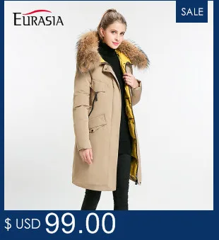 EURASIA New Brand Hooded Womens Winter Coat Full Jacket Thick Parkas Zipper Sustans Lady Jackets Outerwear Green YD1860