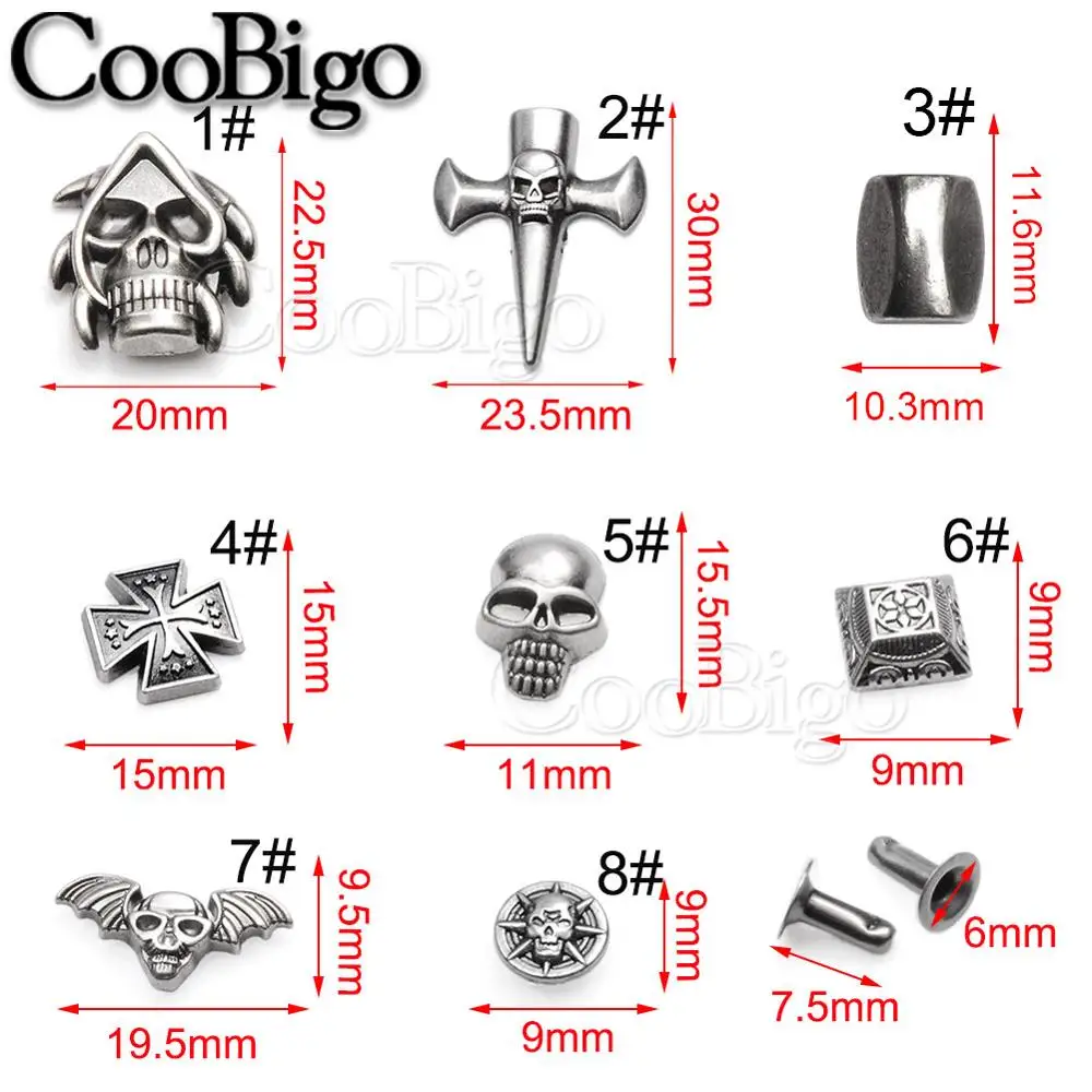 20 компл. Оловянный череп заклепки Шипы Панк-рок животные ошейник браслет одежда ткань мешок для обуви DIY Кожа ремесло части Аксессуары