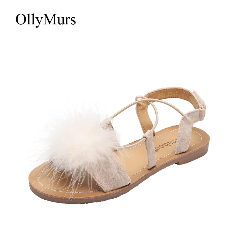 

Shoes Women Summer sandalias mujer Brand zapatos de mujer Rome Style Flats Gladistors Hairball chaussures femme Ladies footware