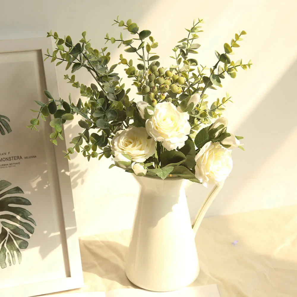Свадебная роза Свадебный букет невесты пион листья эвкалипта букеты высокое качество искусственный шелк цветы композиция 29