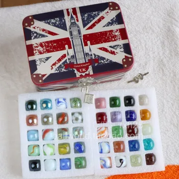 

Free shipping 40pcs/lot 25mm Assorted color marbles combination with anniversary gift box Equipped with elegant tin box lock
