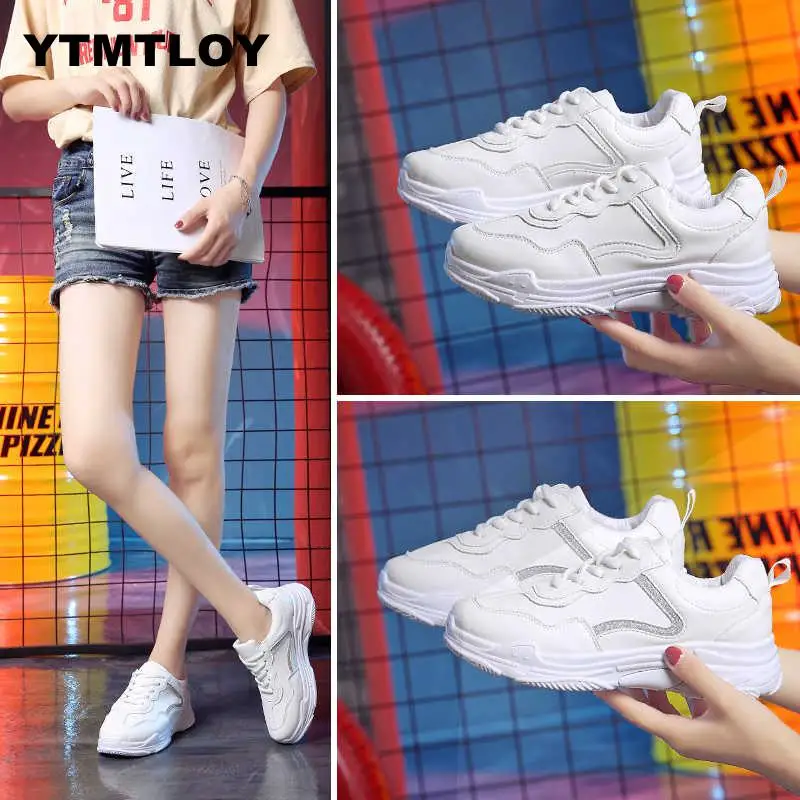 Для женщин кроссовки 2019 модная обувь белый tenis feminino на платформе Повседневное