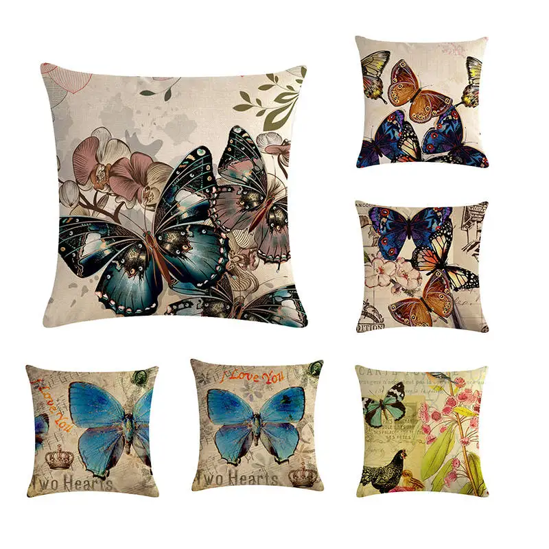 buy Vintage Butterfly Flower Car Cushion Cover Retro Cock Throw Pillow Cover for Sofa Home Textile Car PillowcasesThrow PillowsZY373