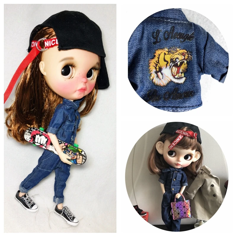 

1pcs Cool Doll's Blyth Clothing Tiger Jumpsuit Demin Pants Trousers Overalls for blyth azone OB24 1/6 Doll accessories for dolls