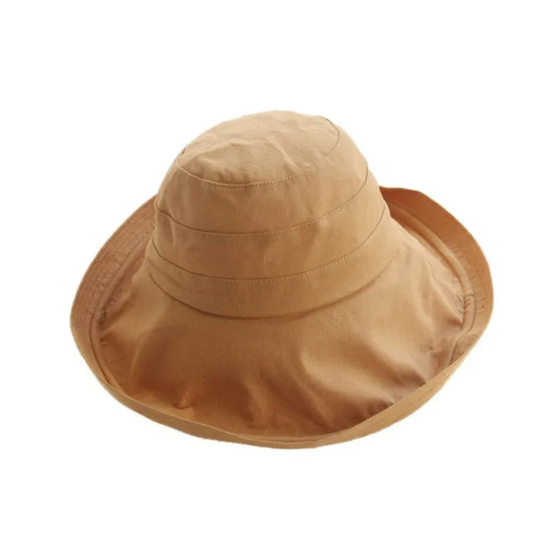 

Japanese double-sided Pure color big fisherman hat Cotton foldable sun protection sun hat Hat female summer tide