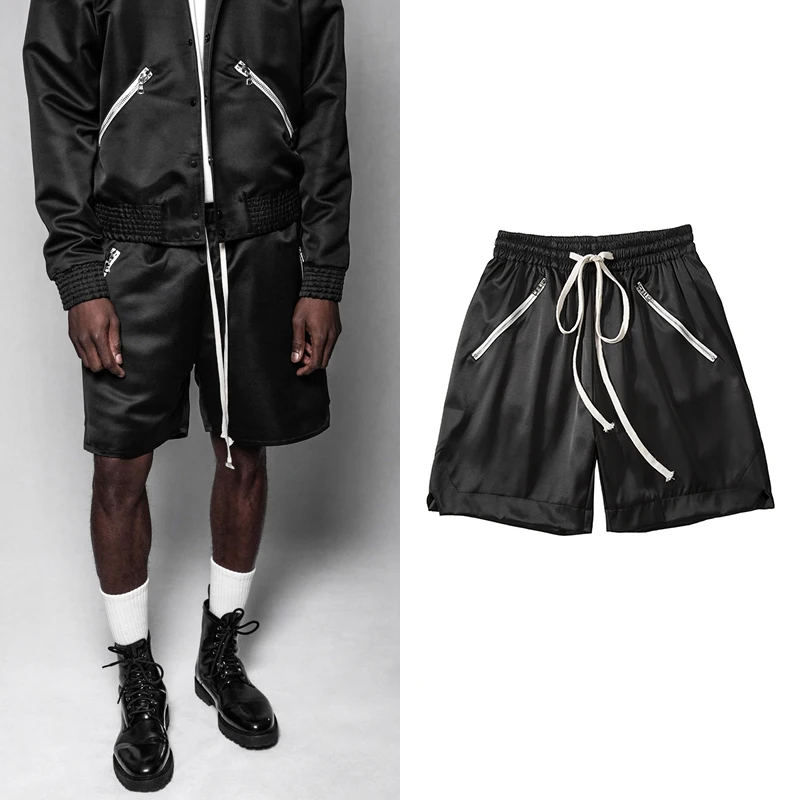 Мужские черные шорты-боксеры летние модные уличные хип-хоп диагональные шорты с застежкой "молния" Drawstring Drop промежность шорты