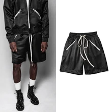 Мужские черные шорты-боксеры летние модные уличные хип-хоп диагональные шорты с застежкой "молния" Drawstring Drop промежность шорты