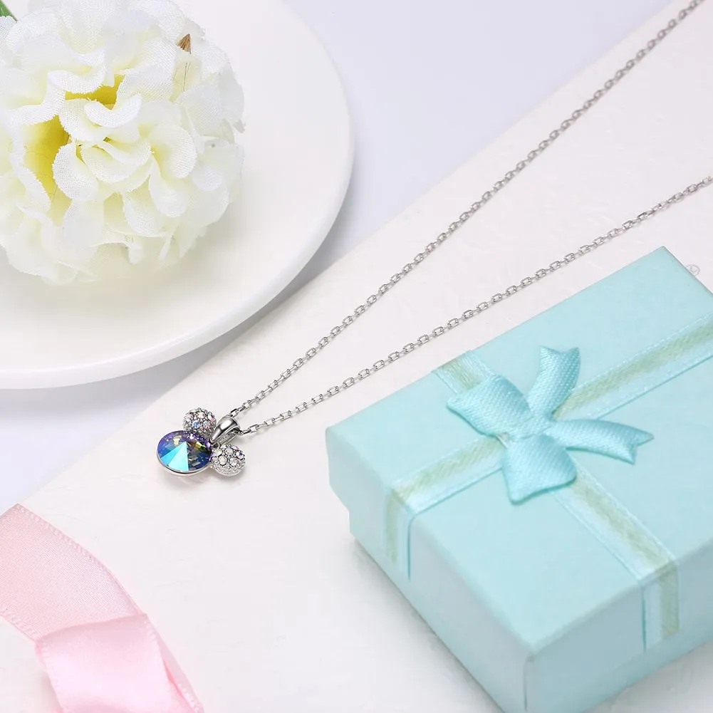 LEKANI Crystal From Swarovski 925 Sterling Silver Necklace Lovely Mouse Pendant Necklace Girl Valentine Gift Fine Jewelry