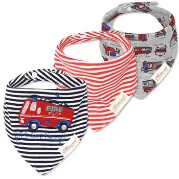 

ideacherry 3Pcs Washable Cotton Baby Bibs Burp Cloth Printing Wave Triangle Babies Cotton Adjustable Babies Meal Bib Infant Bibs