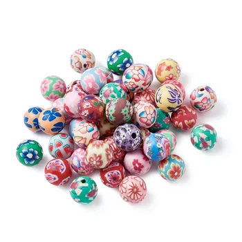 

50~200pcs/lot Round Flower Printing Handmade Polymer Clay Beads Mixed Color Size:8mm 10mm 12mm 14mm in diameter,hole: 2mm