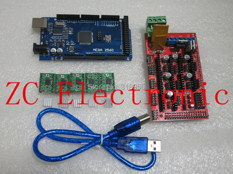 1pcs Mega 2560 R3 for arduino + 1pcs RAMPS 1.4 Controller + 5pcs A4988 Stepper Driver Module 3D Printer kit Reprap MendelPrusa