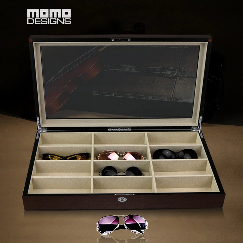 Caja de madera para gafas de 12 para almacenar lentes de sol, ventana superior para mujer, caja de embalaje para vasos, colección para el hogar/regalo de cumpleaños|luxury wood box|luxury boxluxury wood