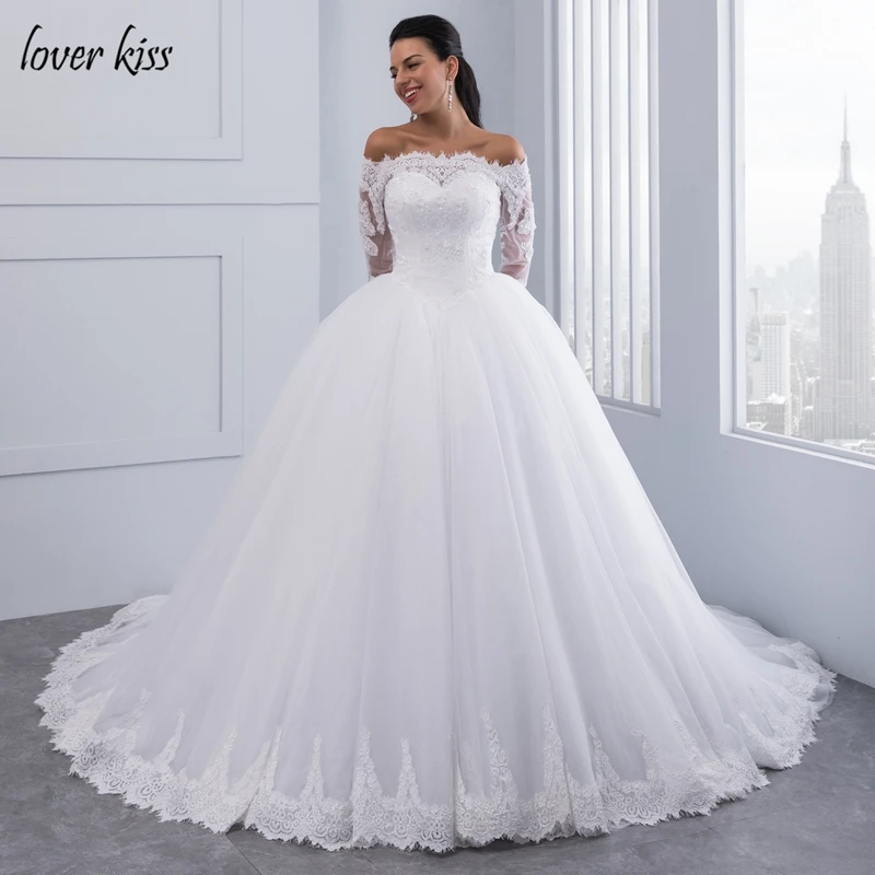 Любовник Поцелуй Vestidos de Noiva бальное платье кружевное свадебное платье одежда с длинным рукавом с открытыми плечами Тюль Пышные Платья Невесты Casamento Mariage Любовник Поцелуй Vestidos de Noiva бальное платье кружевное свадебное платье одежда с длинным рукавом с открытыми плечами Тюль Пышные Платья Невесты Casamento Mariage
