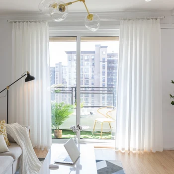 

Custom Curtain Transparent Finished White Screening for Balcony Living Room Semi-shading Screen White Tulle Curtain