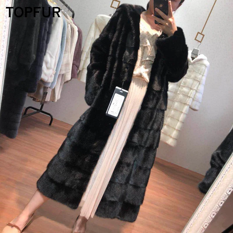 

TOPFUR 2019 New Fashion Winter Female Long Coat Real Fur Coat For Women White Natural Mink Fur Outerwear & Coats Basic Jackets