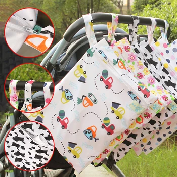 

Baby Double 30*40cm Diaper Infant Waterproof Reusable Wet Dry Print Pocket Nappy Travel Single Layer Diaper Bag with Zipper