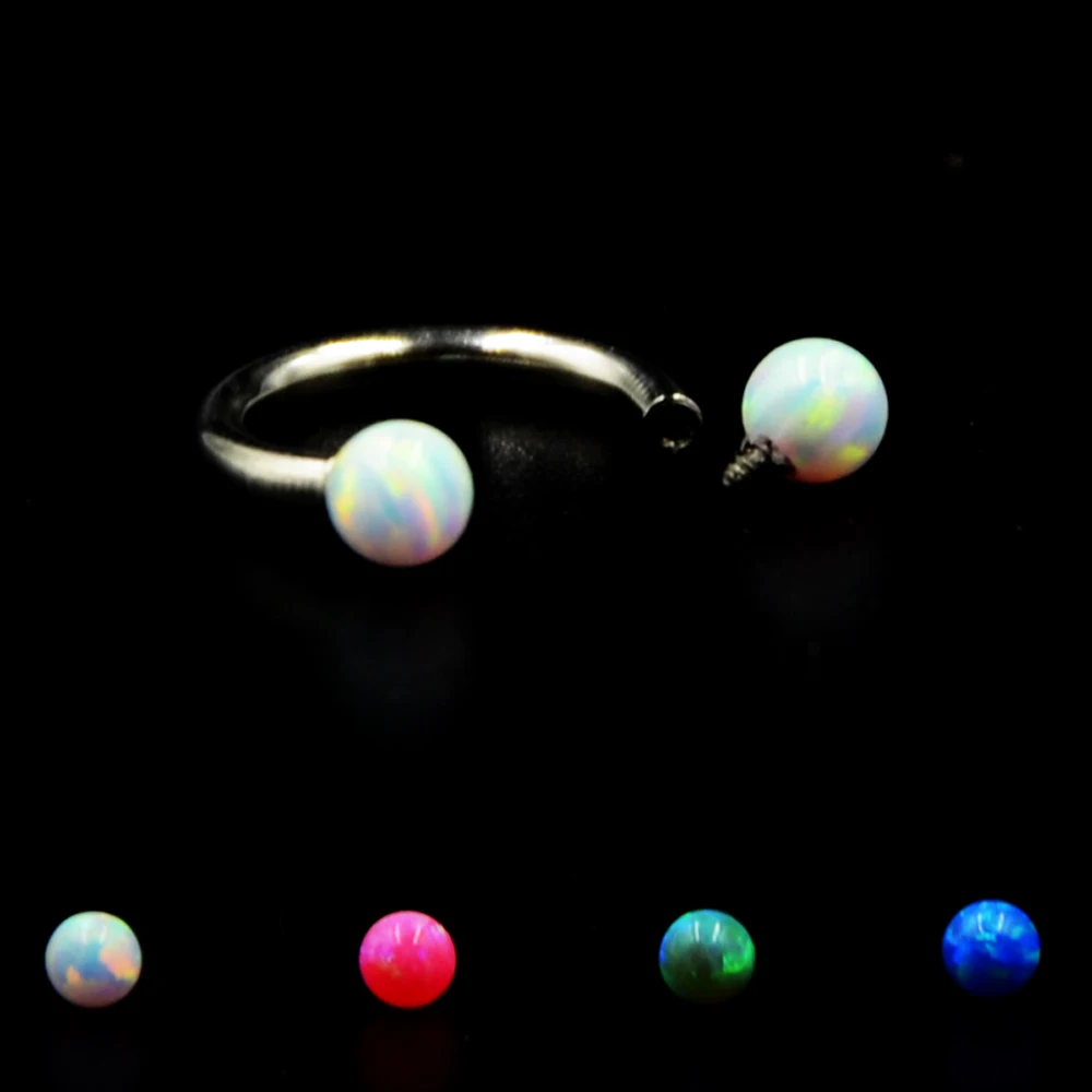 1pc Opal Stone Circular Barbell Ring Opal Horseshoe Labret Lip ring, Eyebrow ring Piercing Body Jewelry