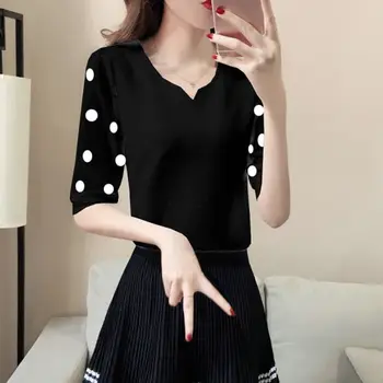 

Women's Polka Dot Chiffon Blouses Tops Women Blouse Ladies Casual Plus Size Lace Half Sleeve OL Workwear