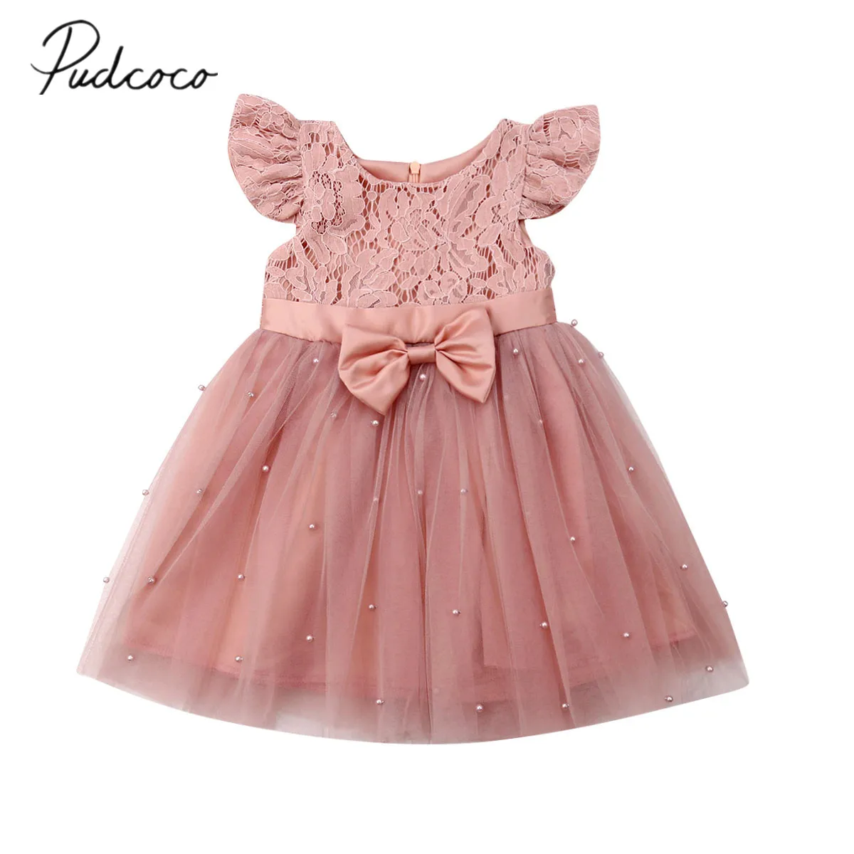 Baby Summer Clothing Newborn Kids Baby Girls Bowknot Tulle Princess Dress Lace Party Pageant Beadings Chiffon Sundress 2-7T