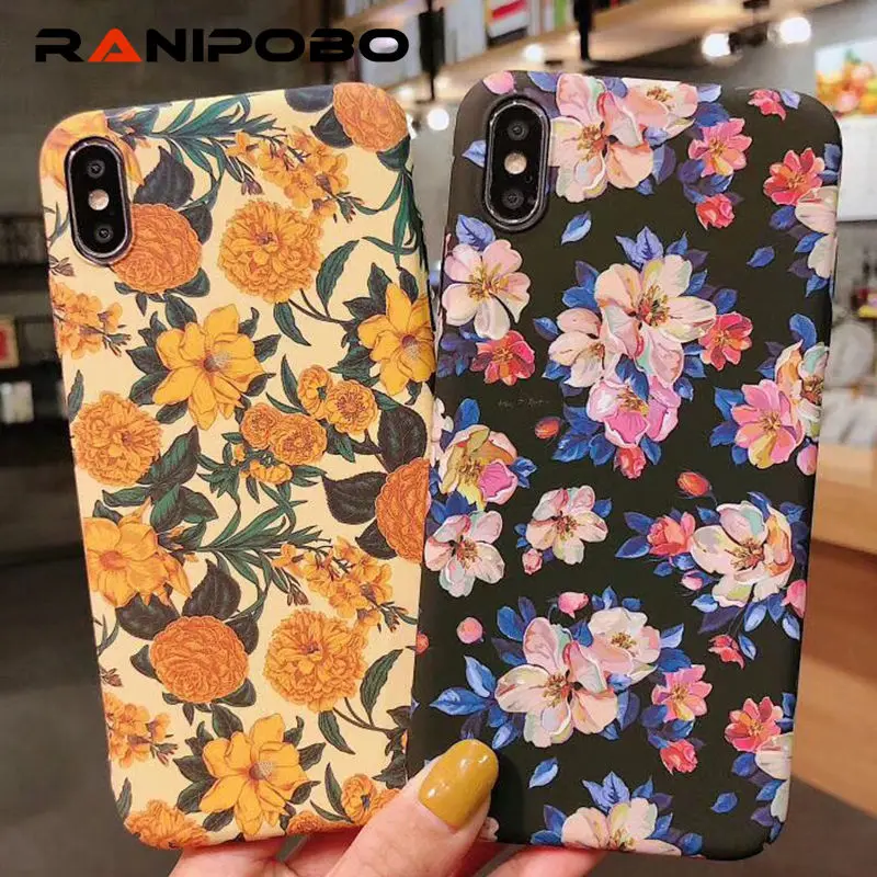 

Vintage Flower Phone Case For iPhone X XS XR XS Max 6 6S 7 8 Plus Full Body Matte PC Hard Luminous Phone Back Cover Cases Gift