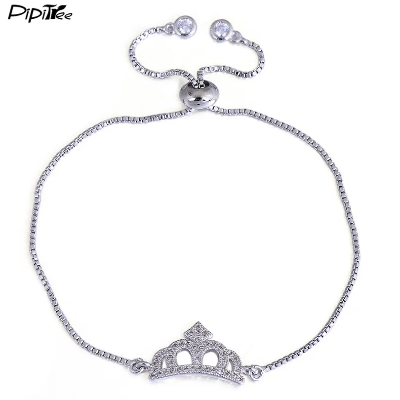 Женский браслет из розового золота Pipitree с кристаллами фианита|crystal bracelet|crown