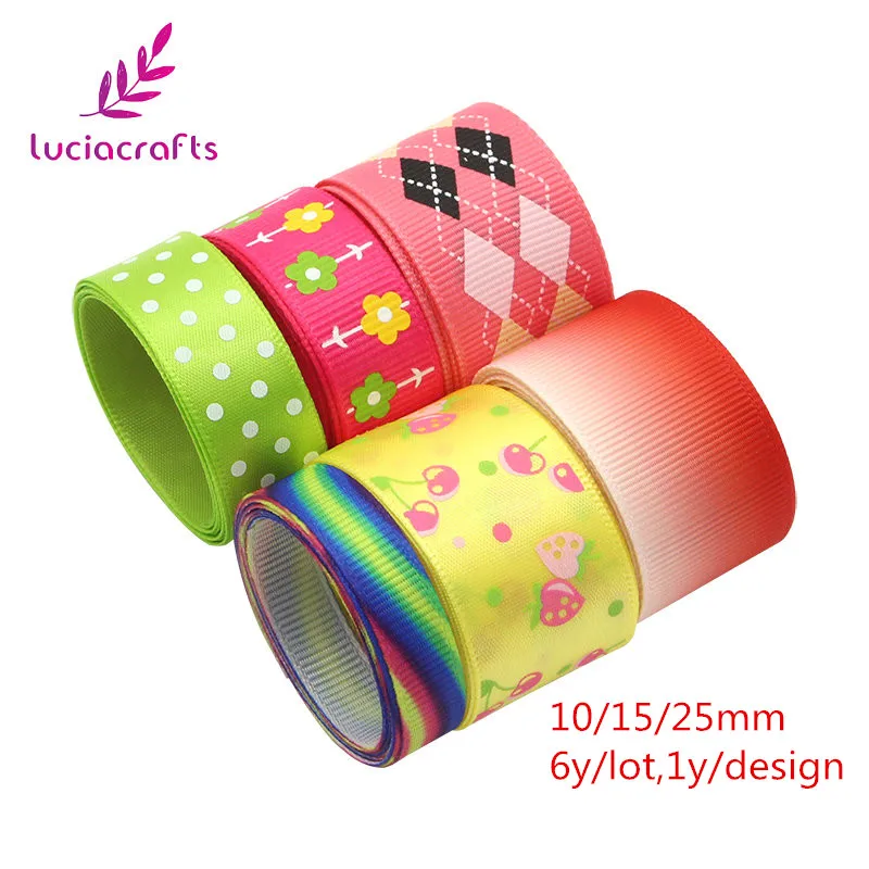 6yards Multi sizes Satin/Grosgrain Christmas Printed Ribbons For Wedding Party Decor DIY Sewing Wrapping Materials T0112