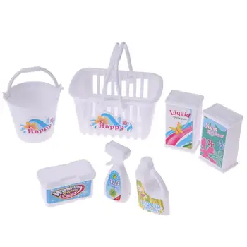 

7pcs/Set Doll Accessories Children Role Play Toys Household Cleaning Plastic Barrel Cleaner Tool Boys Girls Pretend Play Toys