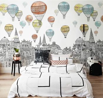 

Bacaz Original Building 3d Cartoon Mural Fire Balloon Wallpaper for Child Baby Room Kindergarten 3d Cartoon Wall paper Stickers