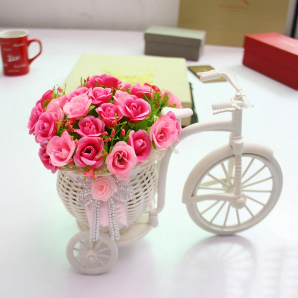 

Home Weddding Decoration Plastic White Tricycle Bike Design Flower Basket Container For Flower Plant 26*16*12cm Big Size