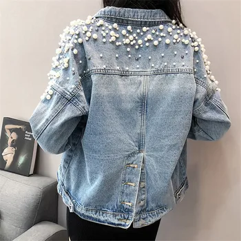 

Spring Denim Jacket 2019 Women Loose Beading Retro Outerwear Autumn Fashion Classic Single-Breasted Female Denim Jackets JIA382