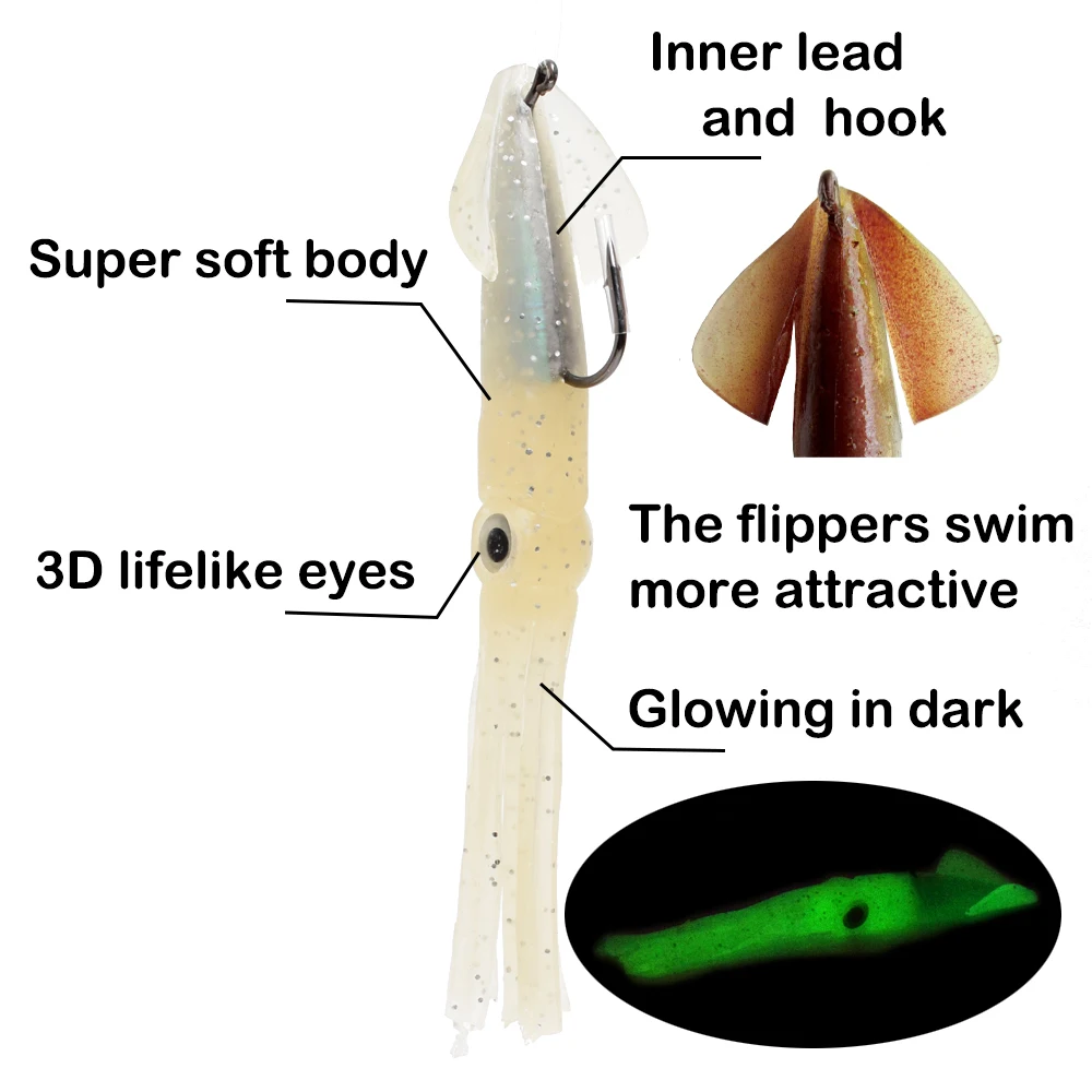 3 шт./компл. 15 см/6 дюймов коричневый/световой с одной главной балкой с крючком Морская рыбалка мягкие большие кальмар приманка осьминога приманка inchiku рифовых и морских окуней, дергающаяся pesca calamar