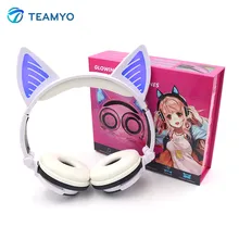 Наушники Teamyo с кошачьими ушками, Bluetooth, Беспроводная стереогарнитура, повязка на голову, косплей, наушники, светящаяся гарнитура для мобильного телефона