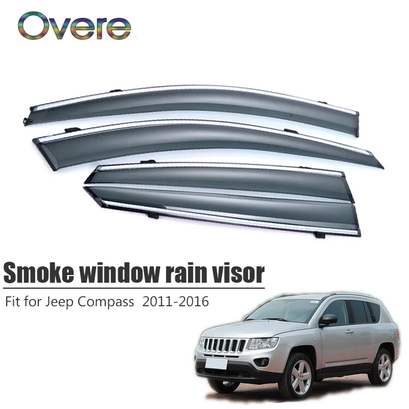 Overe 4Pcs/1Set Smoke Window Rain Visor For Jeep Compass 2011 2012 2013 2014 2015 2016 Awnings Shelters Guard Accessories | Автомобили и