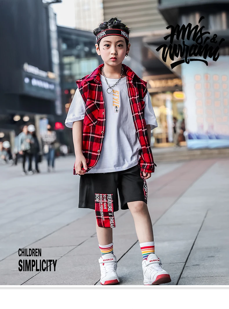 Джазовые танцевальные костюмы для девочек, клетчатые топы, штаны, Детский костюм в стиле хип-хоп, детская одежда для уличных танцев, уличная