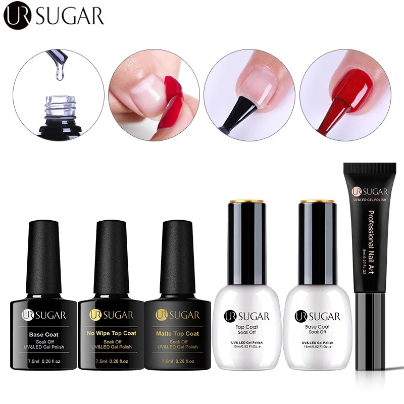 UR SUGAR Base Coat Top Coat Tempered Enhance Nail Gel Polish Matte No Wipe Top Coat Soak Off UV Gel Varnish Lacquer Manicure