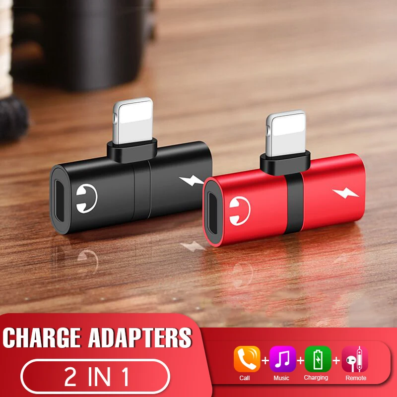 

Double Jack 2 in 1 Charger Audio Adapter On The For IPhone 7 8 Plus XS Max Adaptador For IPhone XR X XS Headphone Assessoires