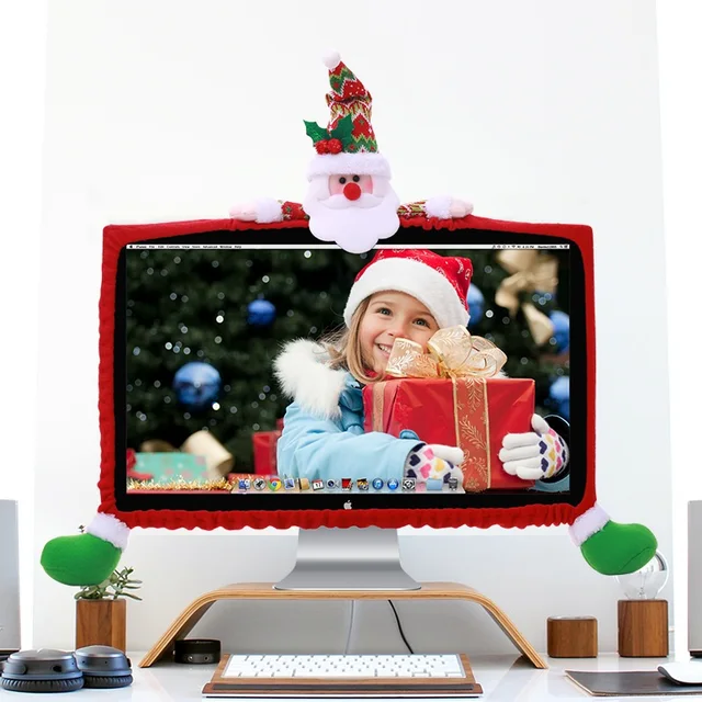 Cheap 19-27 inch Computer TV Monitor Border Cover Screen Cover Dust Protection Santa Claus Snowman Elk Christmas Ornament Decoration 
