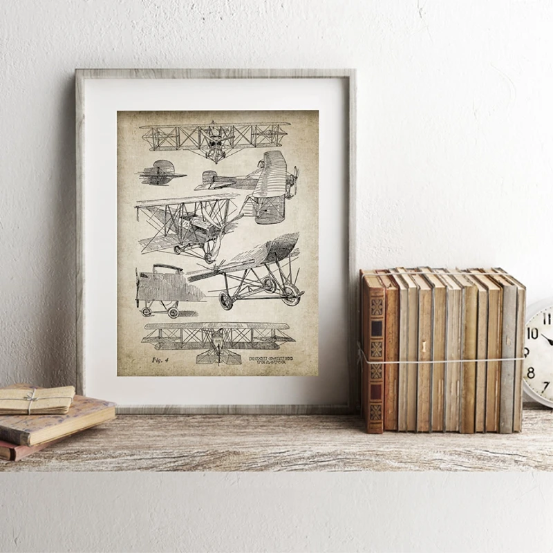 Biplane Aircraft Patent Print Canvas Picture Home Decor