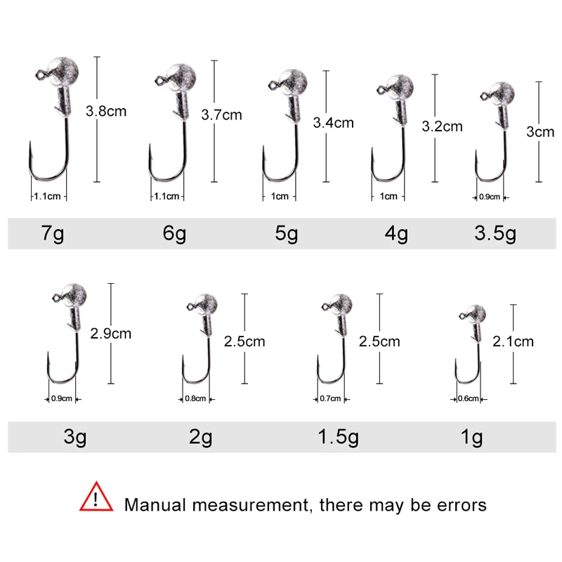 MEREDITH 10pcs/Lot Lead Jig Head 1.5g 2g 3.5g 5g 7g 10g 14g Lead Head Hook Jig Bait Fishing Hooks For Soft Lures Fishing Tackle