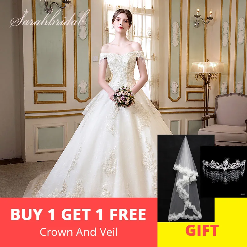 Castle Luxury Wedding Dress 2019 New Lace Applique Beading Pearls