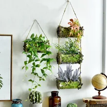 Пасторальный стиль настенная ваза из натурального дерева пластиковые винтажные вазы декоративные для дома украшение эмуляция Comosum поддельные цветы держатель