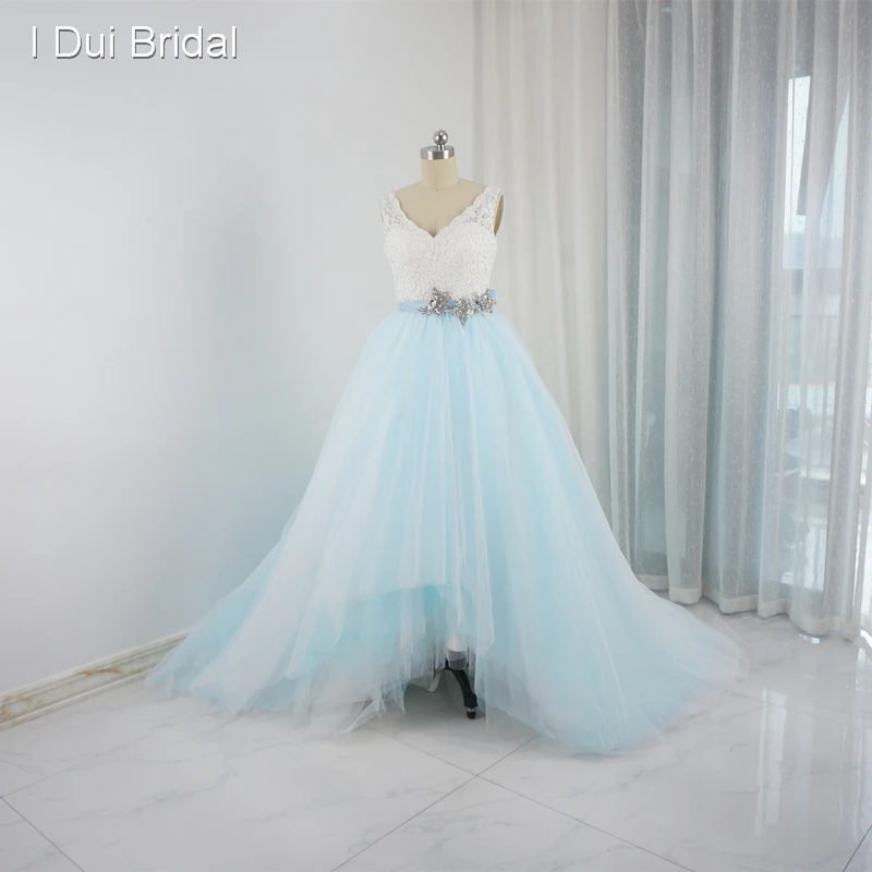 Short Front Long Back Pool Blue Wedding Dresses Lace Top Tulle Layer Jewel Belt Bridal Gown Real Photo Custom Made-in Wedding Dresses from Weddings & ... Short Front Long Back Pool Blue Wedding Dresses Lace Top Tulle Layer Jewel Belt Bridal Gown Real Photo Custom Made-in Wedding Dresses from Weddings & ...