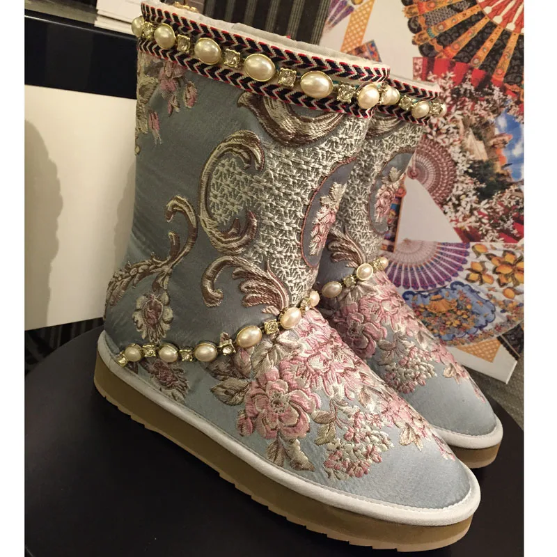Para Botas Las Invierno La as Bordado Nieve Caliente As Mujeres De Zapatos Pic Seda Pic Mujer Piel 0HqvHdxf