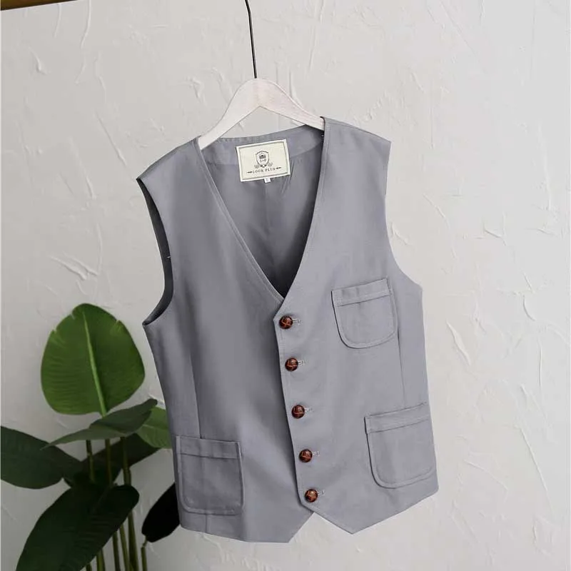 Мужской льняной жилет повседневный в стиле ретро|Костюмные жилеты| |