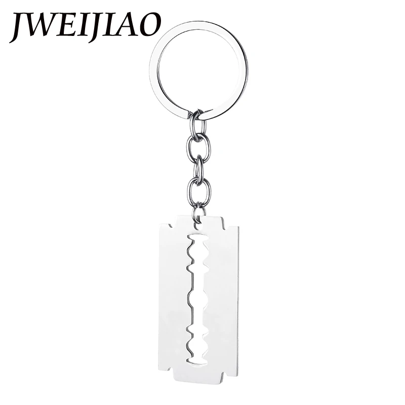 

JWEIJIAO Men's Stainless Steel Razor Blades Pendant Keychain Male Shaver Shape Keyrings Key Chains Holder Jewelry SS68