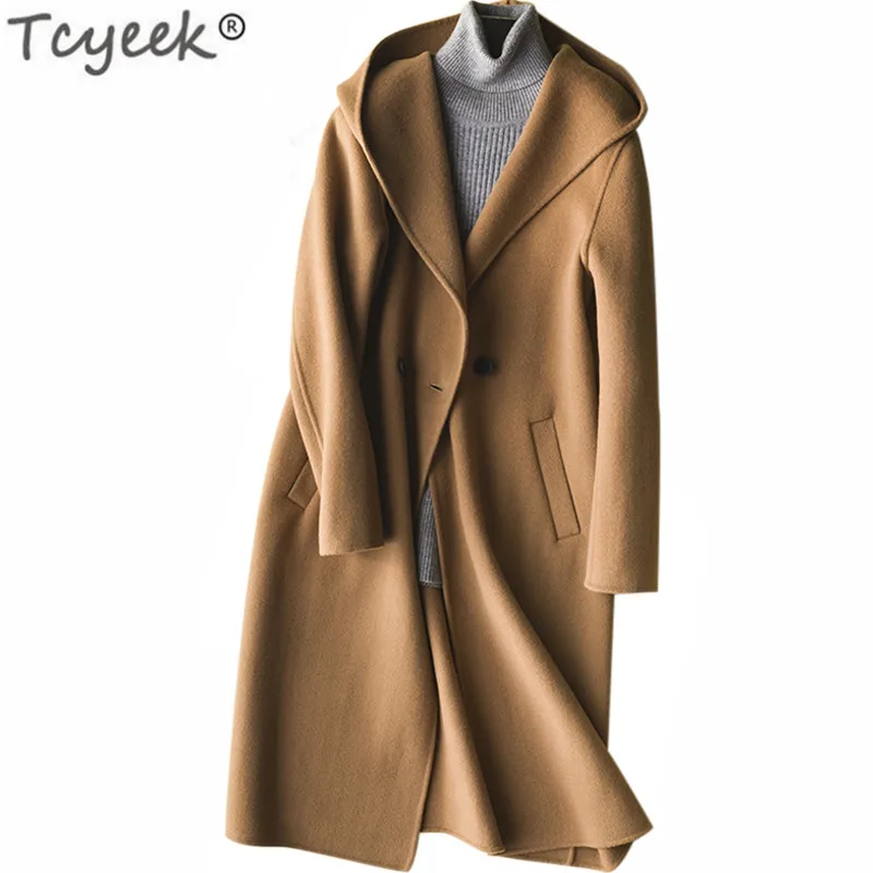 

Tcyeek Winter Jacket Women Long Korean Sided Cashmere Woolen Coats Autumn Spring Overcoat Double Breasted Clothes 2019 LWL1411