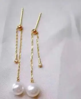 

free shipping>>>>noble jewelry charming AAA round 9-10mm south sea white dangle pearl earring 14k