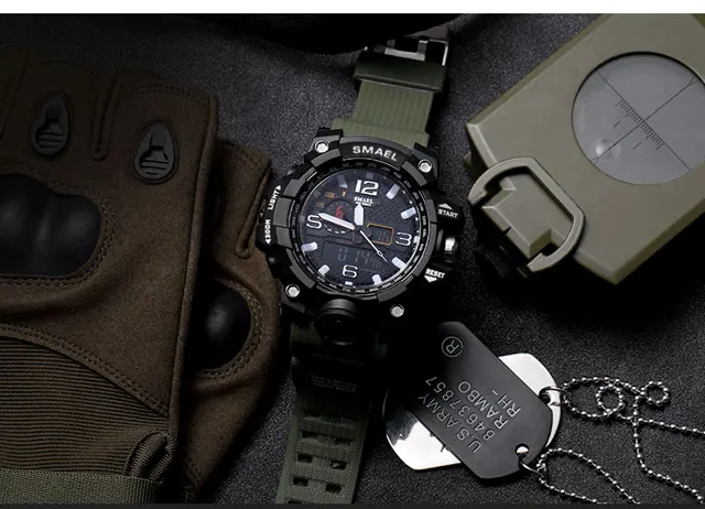 Men Military Watch 50m Waterproof Wristwatch LED Quartz Clock Sport Watch Male relogios masculino 1545 Sport S Shock Watch Men -