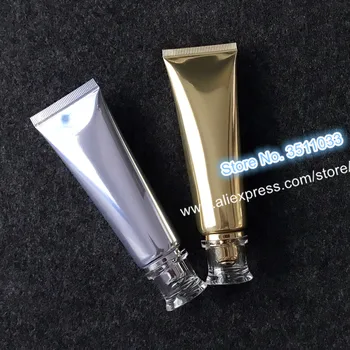 

50g High Quality Acrylic Lid Gold Cosmetic Hose Soft Tubes Cosmetic Aluminium Plastic Face Cleanser Storage Silver Containers